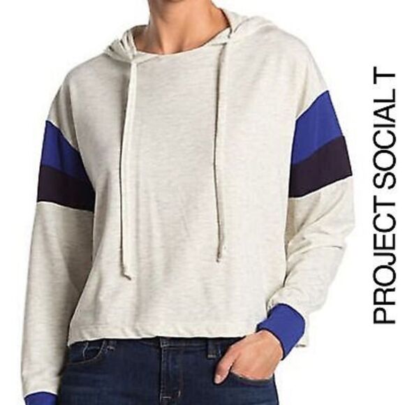 PROJECT SOCIAL T Women’s Top Activewear Hoodie Pullover Color Block Long Sleeve - Picture 1 of 2